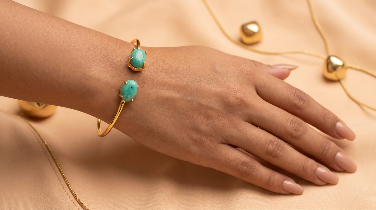 Gold and aqua stone bangle